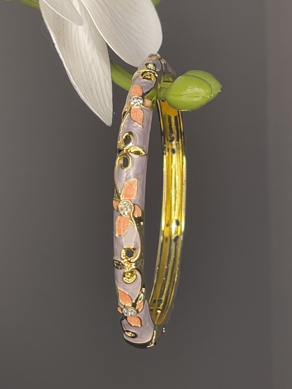 Gold-Tone Floral Enamel Bangle in Pink and Coral